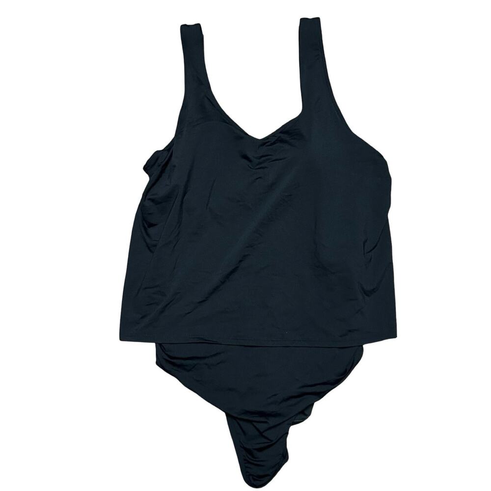 Lands End Chlorine Resistant V Neck One Piece Fauxkini Swimsuit Womens Medium